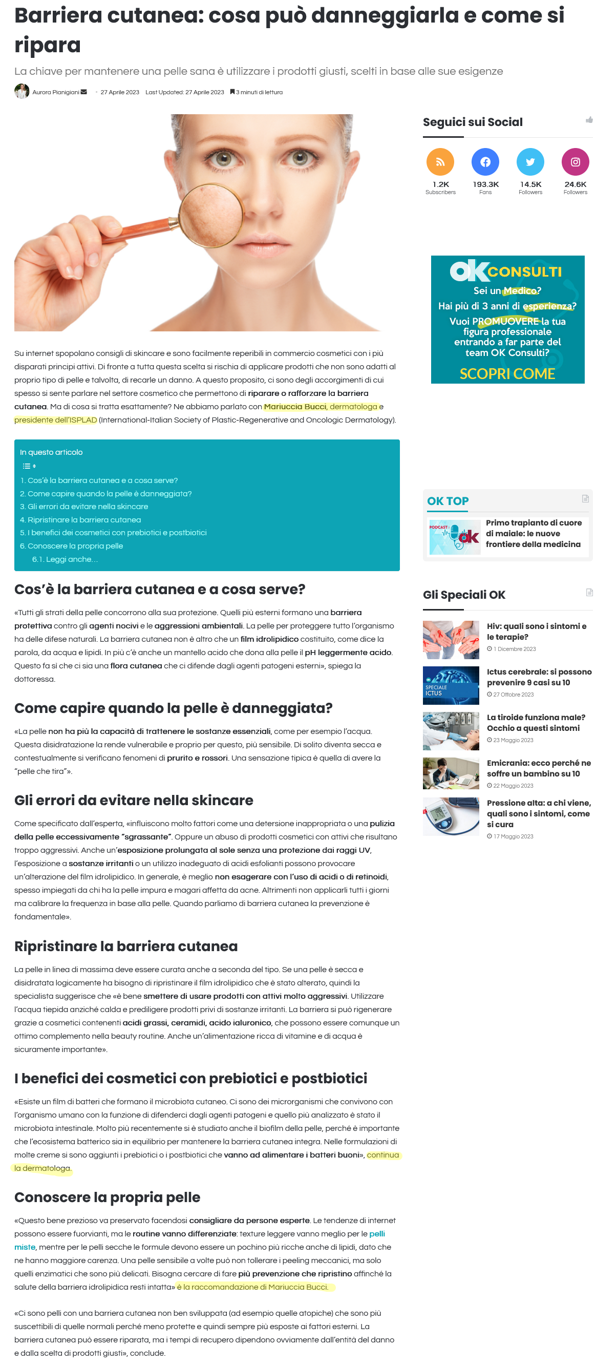 Ok salute - Barriera cutanea